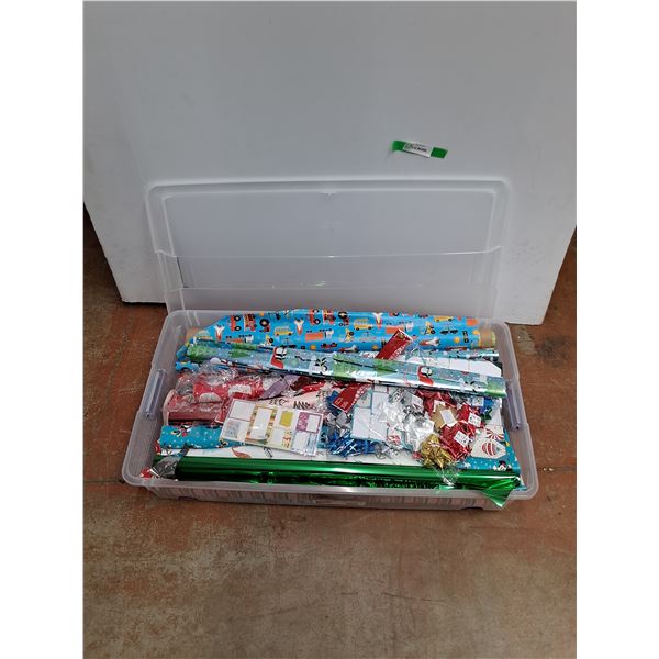 Various Gift Wraps, Large Plastic Storage Tote with Lid 34" x 18" x 7", Cannot Ship