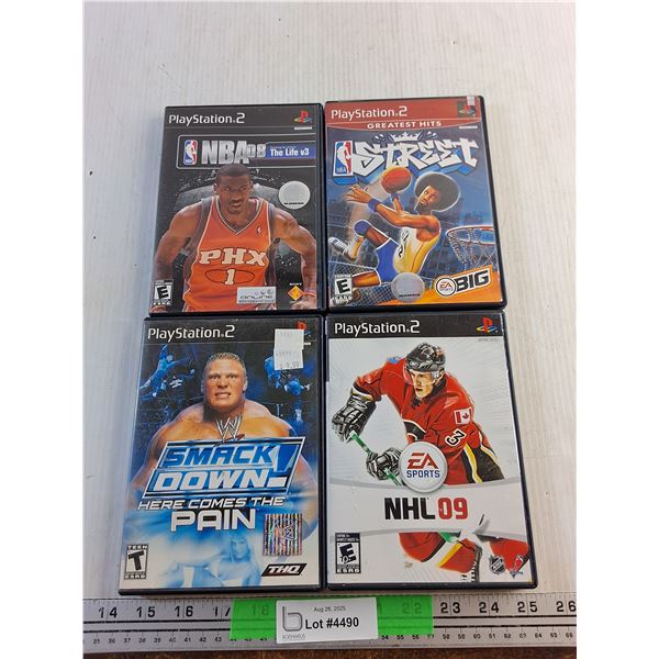 (4) Sony Playstation 2 Games - Smack Down, NHL 09, NBA Street