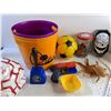 Image 2 : Halloween Candy Buckets, Miniature Hockey Sticks, Basketball, Nerf Gun, Saskatoon Blades Bell, Misc