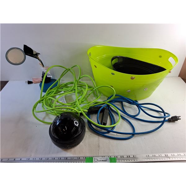 LED Desk Lamp, Cord Extensions, Halloween Projector, Plastic Buckets - As Is  -  PICK UP
