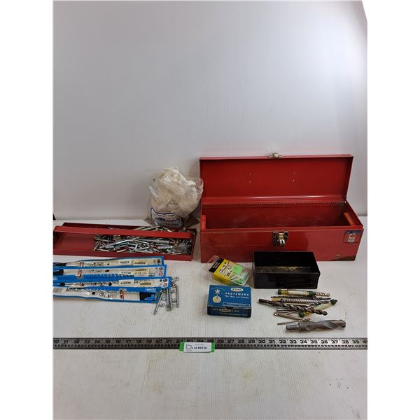 Lot of Various Screws, Drill Bits, Read Metal Toolbox  -  PICK UP