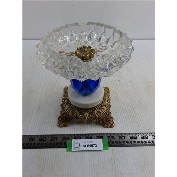 Vintage Brass/Marble/Glass Raised Ashtray - 8" Tall