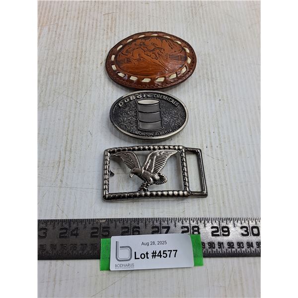 (3) Vintage Belt Buckles (Leather Rodeo, Metal Dubois Chemicals & Eagle)