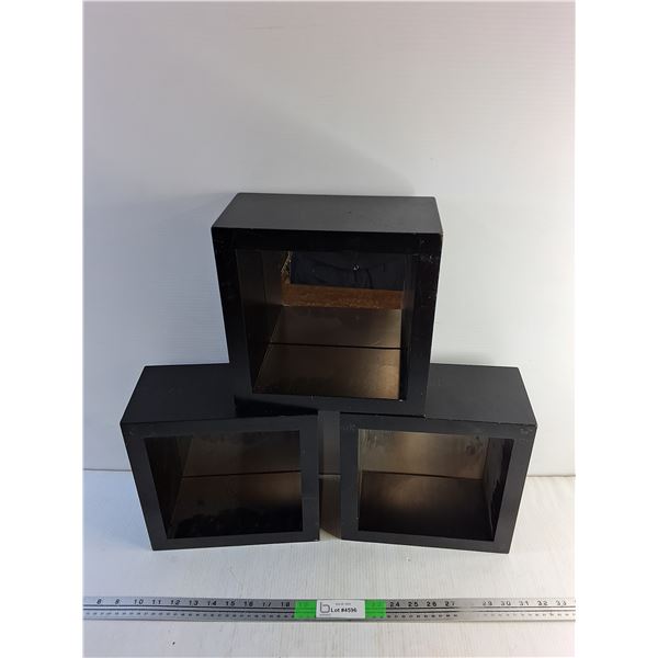 (3) Square Wall Shelves with Built In Mirrors 10" x 10" x 5"