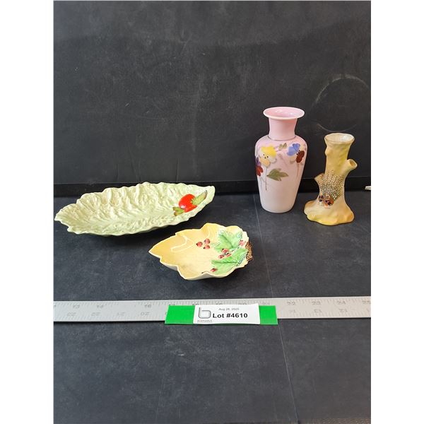 (2) Vintage Carlton Ware Leaf Dishes & (2) Vases