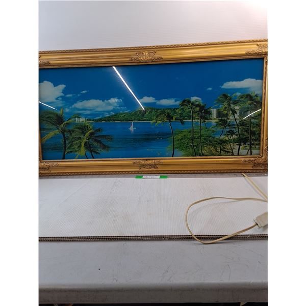 *Vintage Tropical Beach Picture Ocean- Sound Birds - 38.5" x 3" x 19"- Turns On- Cannot Ship