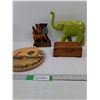 Image 1 : Wood Box, Rooster Decoration, Wood Cow Decoration & Glass Elephant Decoration