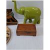 Image 5 : Wood Box, Rooster Decoration, Wood Cow Decoration & Glass Elephant Decoration