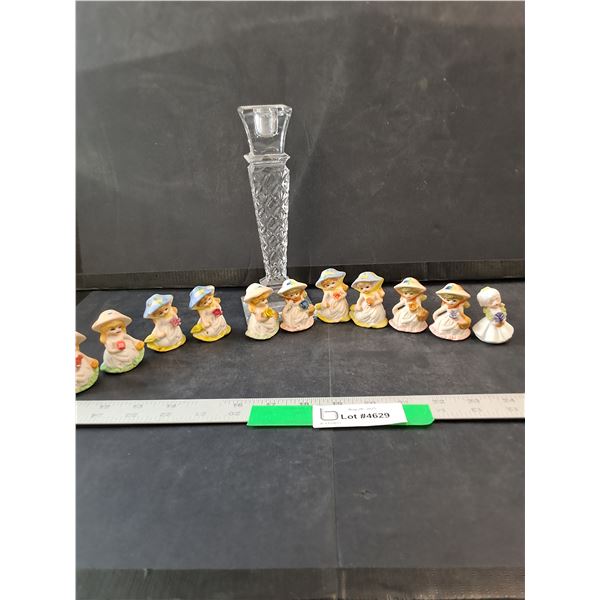 (11) Stone Craft Doll Figures & Glass Candle Holder