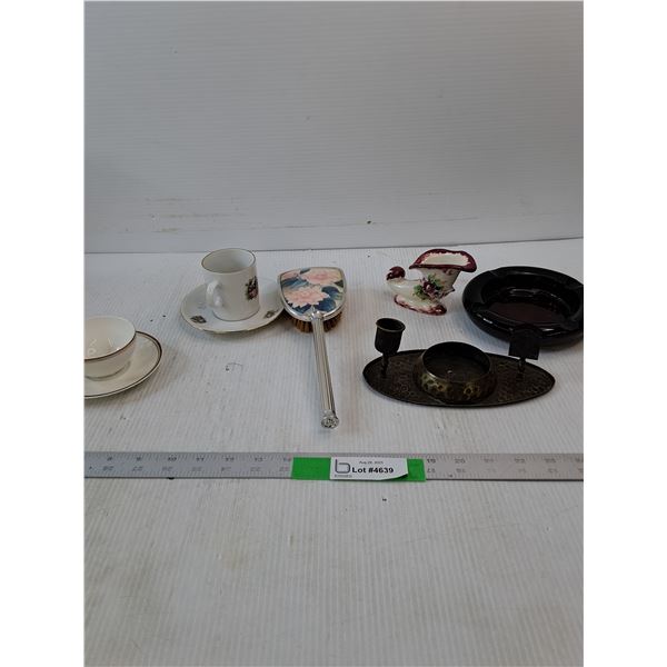 (2) Teacup And Saucer, Ashtray, Brush