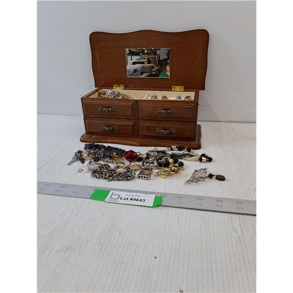 Variety Of Ring, Necklaces, Earrings & Bracelets& Jewelry Box- 10" x 5" x 4"