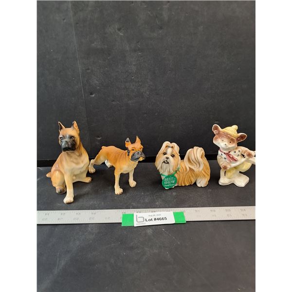 (3) Dog Figurines & Mouse Figurine