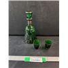 Image 1 : Emerald Green Glass Decanter & (2) Shot Glasses