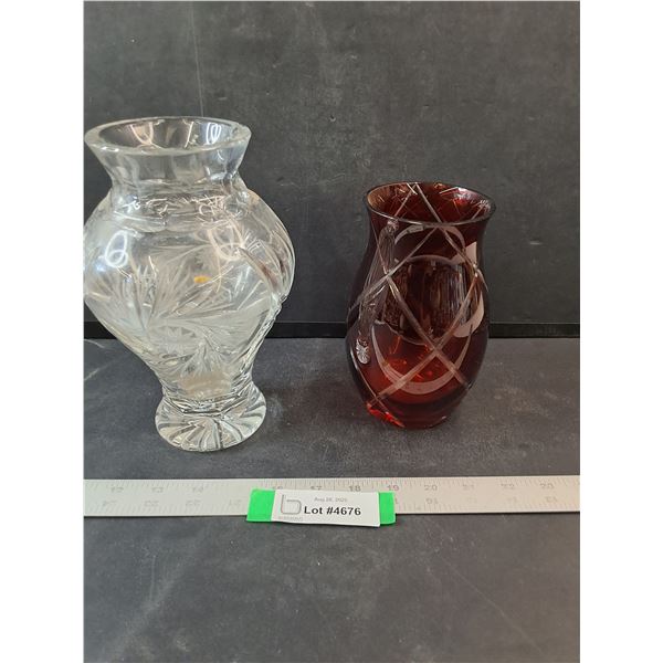 Red Vase & Clear Glass Vase