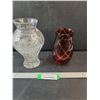 Image 1 : Red Vase & Clear Glass Vase