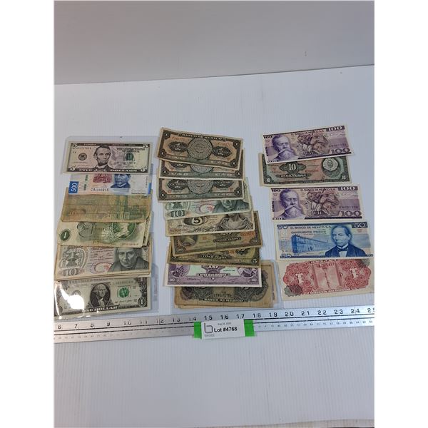 Assorted - Mexican, Venezuelan, American, Misc Banknotes- As Is CANNOT AUTHENTICATE
