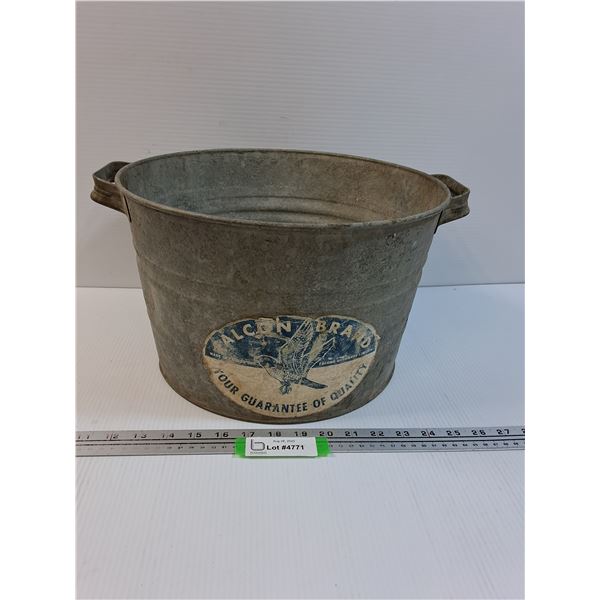 Vintage Galvanized Alcan Brand Basin Tub - 13.5" x 8.5"