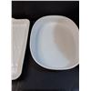Image 3 : (3) White Ceramic Dishes: Divided, Au Gratin Dish & Washing Basin