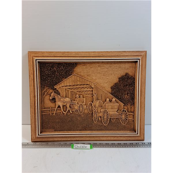 Resin Cast Faux Wood 3-D Covered Bridge Scene Picture - 15" x 19"
