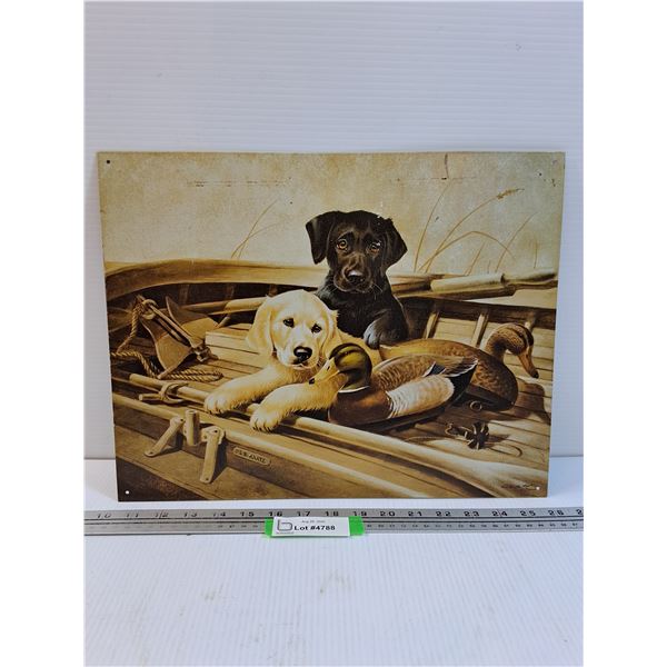 Hunting Puppy Scene Metal Picture  - 12" x 16"