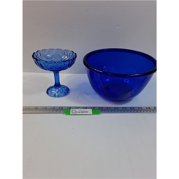 Cobalt Blue Mixing Bowl - 9.5" x 5" & Pedestal Compote Dish - 5.5" x 5.5"