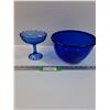 Image 1 : Cobalt Blue Mixing Bowl - 9.5" x 5" & Pedestal Compote Dish - 5.5" x 5.5"