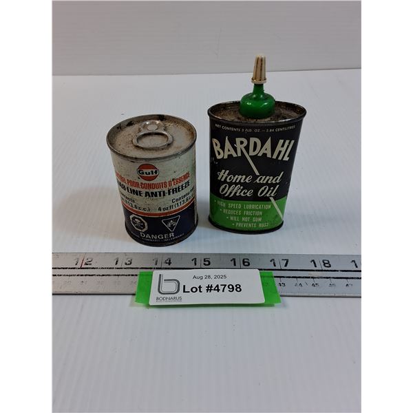 Bardahl Household Oil Vintage Can & Gulf Gas Line Antifreeze - CANNOT SHIP