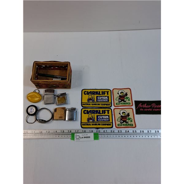(5) Cloth Patches: Assorted & Basket w/Lighters, Watch, Key Chain, Misc
