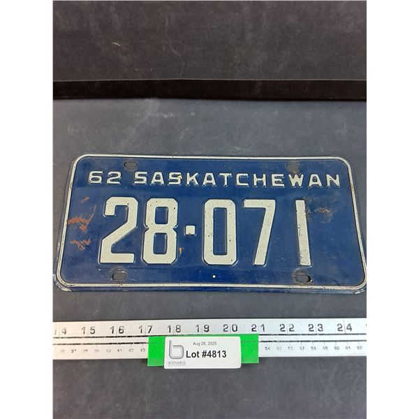 Saskatchewan 1962 License Plate