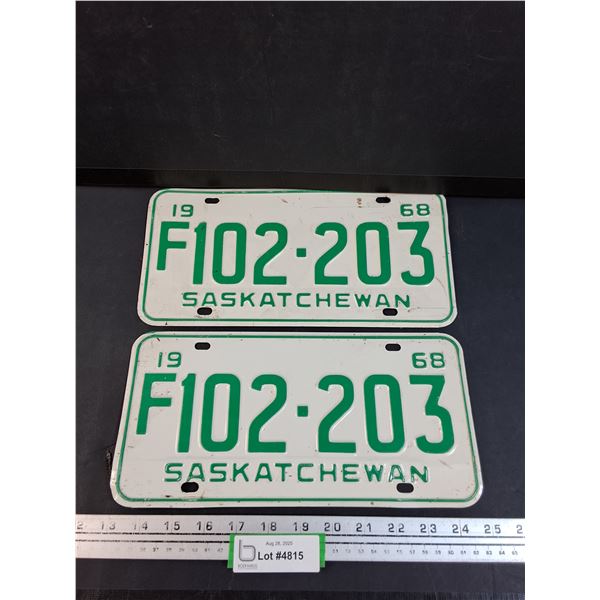 (2) Saskatchewan License Plates - Farm Plates - 1968
