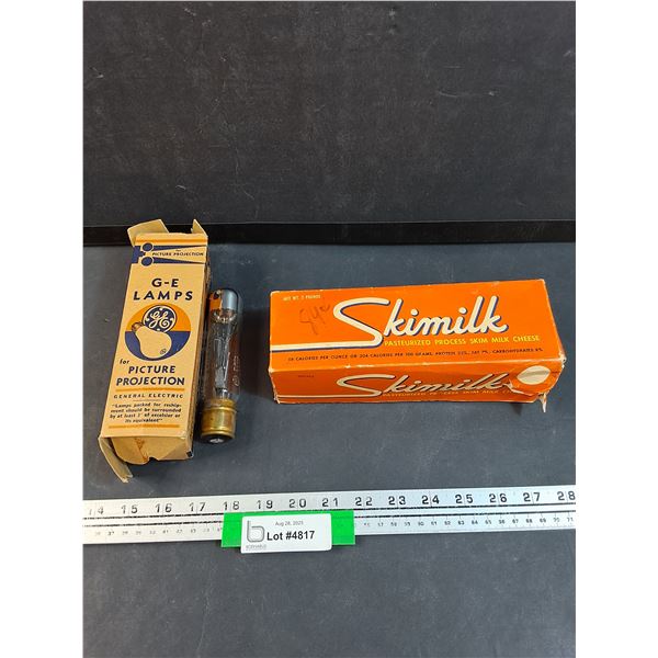 Skimilk Vintage Cardboard Box & GE Projector Light w/Box