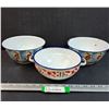 Image 1 : (3) Enamel Asian Themed Basin Bowls - Assorted Sizes