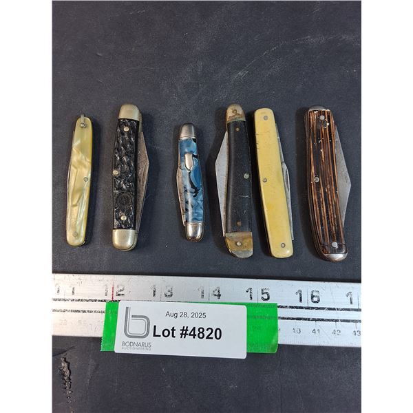 (6) Vintage Pocket Knives: Bone, Mother of Pearl, Misc