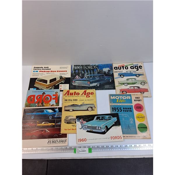 (8) Ford Vintage Car Brochures & Magazines