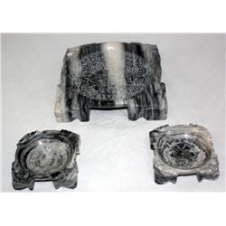 3 Decorative Carved Marble Ashtrays