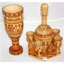 Wood Wine Bottle and Cups