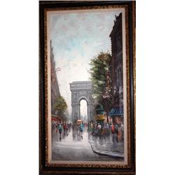 Framed Oil of City Street