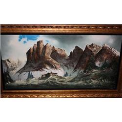 Framed Oil Painting of Mountains