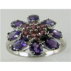 Amethyst Flower & Pink Topaz Center Sterling Ring