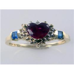 Sapphire Diamond &  Heart Shape Rubelite Ring