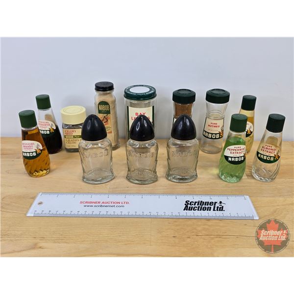 NABOB Spice / Extracts Bottle Combo (13) (Bay Leaves Bottle Measures: 4-1/2"H)