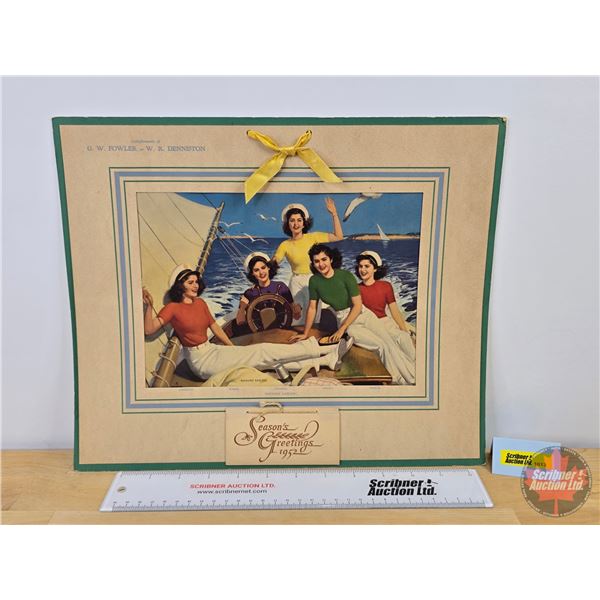1952 Calendar "Seasons Greetings" : Compliments of G.W. Fowler .. W.R. Denniston (Complete) (12"H x 