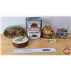 Image 1 : Variety Tins (5) : Incl. Old Colony Maple Syrup (Tallest Measures: 8-1/4"H x 5-3/4"W x 4-1/2"D)