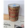 Image 3 : Collector Combo: Pacific Milk Tin (Paper Label) ; Quintuplets Article / Ads (Tin Measures: 4"H x 3-3
