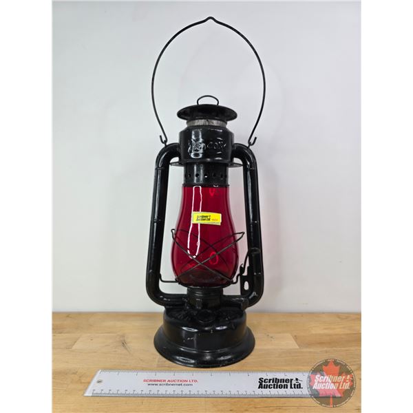Beacon Barn Lantern (Black / Red Globe) (Measures: 15-1/2"H)