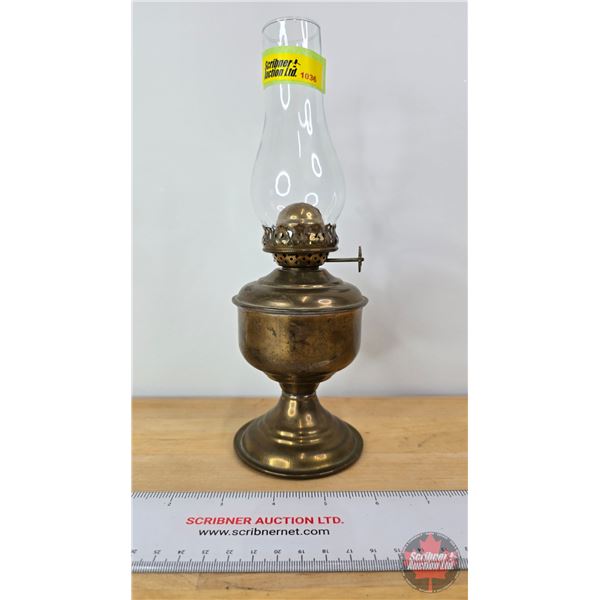 Coal Oil Lamp : Brass Base (Total Measures w/Chimney : 9-1/2"H)