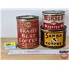Image 1 : Coffee Tin Combo (3): BRAID'S BEST ; MORSES ; SANKA (Tallest Measures: 5-1/2"H x 4-1/4"Dia)