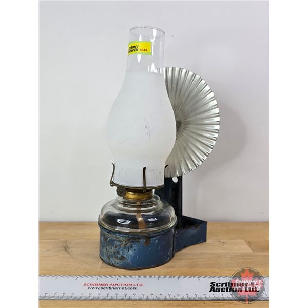Coal Oil Lamp with wall Mount & Reflector (Frosted Chimney) (Total Measures w/Chimney in Bracket : 1