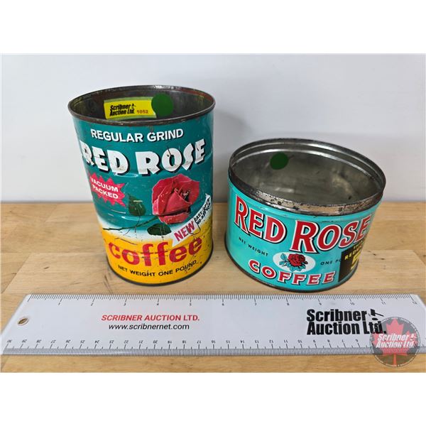 Red Rose Coffee Tins (2) (Tallest Measures: 5-1/2"H x 4"Dia)