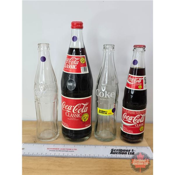 Coca-Cola Bottles (4) (Variety) (Note: 2 Full) (Tallest Measures: 11-1/2"H)